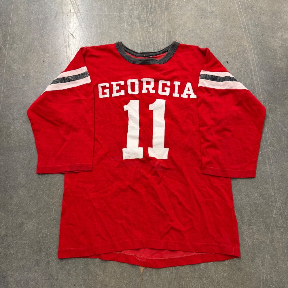 Vintage 50s 60s Champion Georgia Bulldogs Football Jersey #11 Red Large UGA